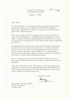 1962 Harry Truman Signed Typed Letter - Coin & Military Related Letter (University Archives & JSA)